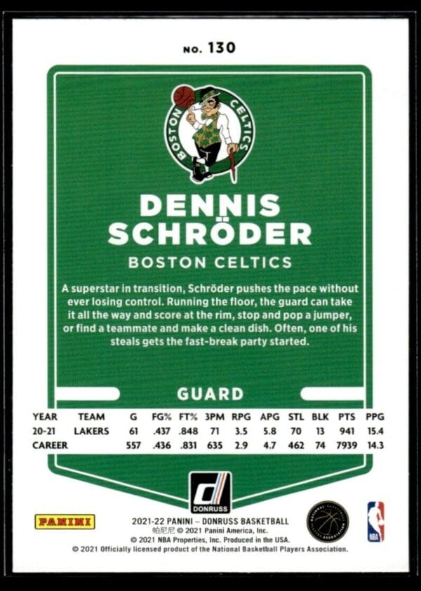 _10 2021 Donruss Boston Celtics #130 Dennis Schroder