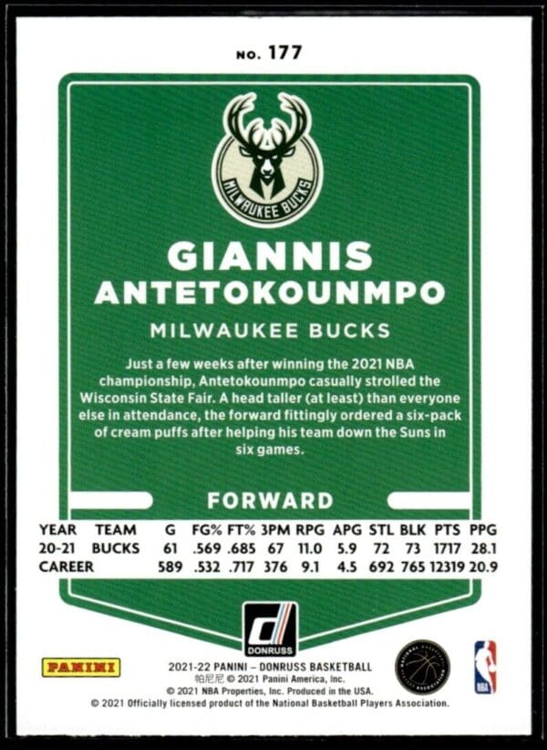 2021 Donruss Milwaukee Bucks #177 Giannis Antetokounmpo