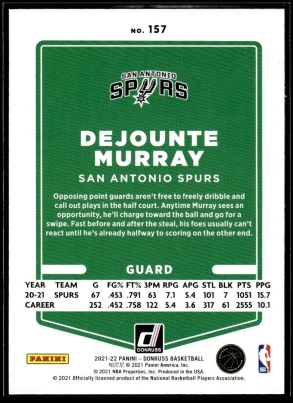 _10 2021 Donruss San Antonio Spurs #157 Dejounte Murray