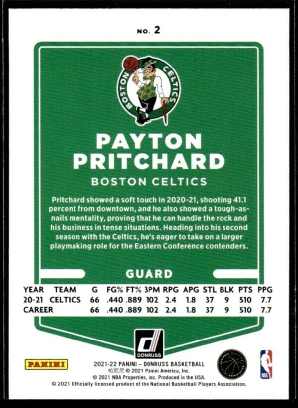 2021 Donruss Boston Celtics #2 Payton Pritchard