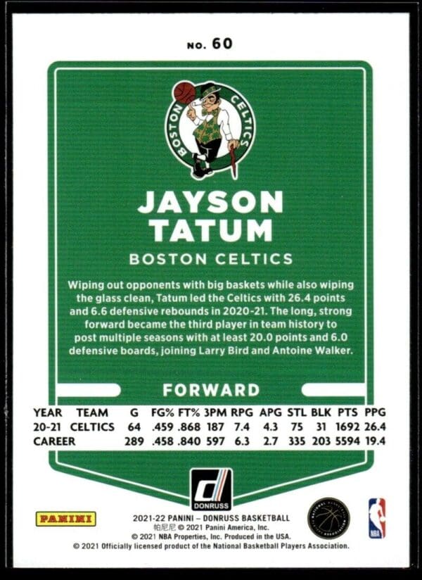 2021 Donruss Boston Celtics #60 Jayson Tatum