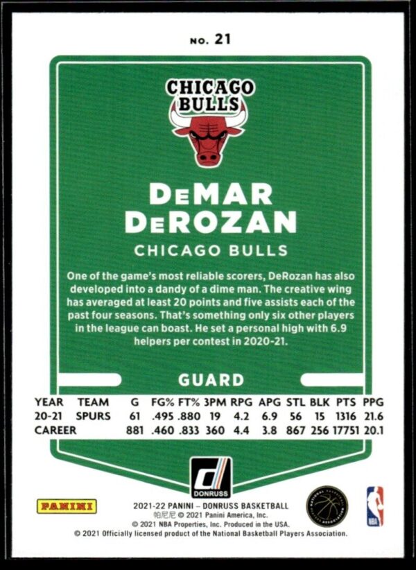 2021 Donruss Chicago Bulls #21 DeMar DeRozan
