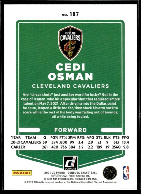 _10 2021 Donruss Cleveland Cavaliers #187 Cedi Osman