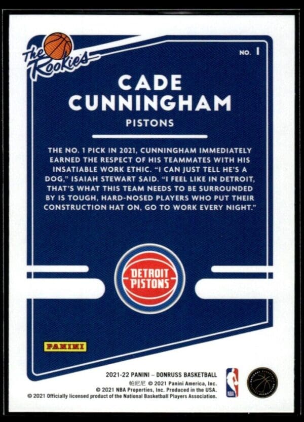 2021 Donruss The Rookies Detroit Pistons #1 Cade Cunningham