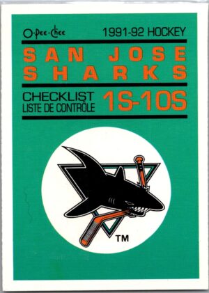 1991 O-Pee-Chee San Jose Sharks #10S San Jose Sharks Checklist