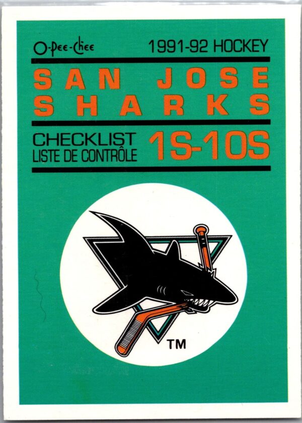 1991 O-Pee-Chee San Jose Sharks #10S San Jose Sharks Checklist