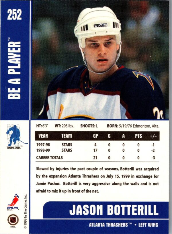 1999 Be a Player Memorabilia Atlanta Thrashers #252 Jason Botterill