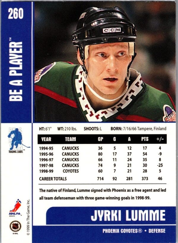 1999 Be a Player Memorabilia Phoenix Coyotes #260 Jyrki Lumme
