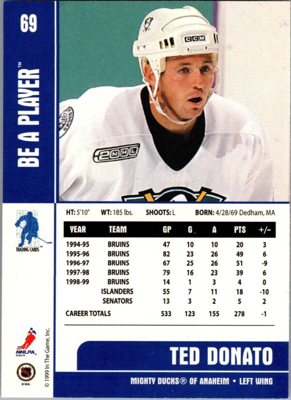 1999 Be a Player Memorabilia Anaheim Mighty Ducks #69 Ted Donato