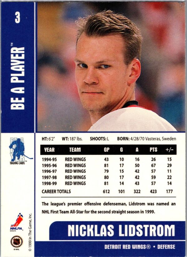 1999 Be a Player Memorabilia Detroit Red Wings #3 Nicklas Lidstrom