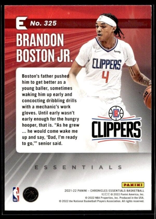 2021 Panini Chronicles Essentials Los Angeles Clippers #325 Brandon Boston Jr. R