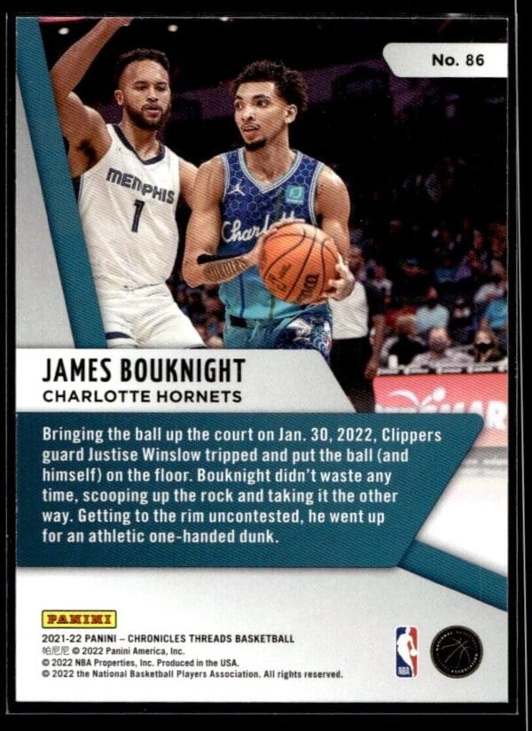 _10 2021 Panini Chromicles Threads Charlotte Hornets #86 James Bouknight RC Rookie