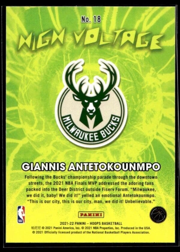 _10 2021 Hoops High Voltage Milwaukee Bucks #18 Giannis Antetokounmpo