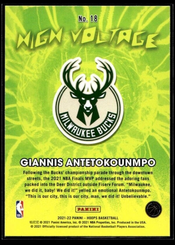 2021 Hoops High Voltage Milwaukee Bucks #18 Giannis Antetokounmpo