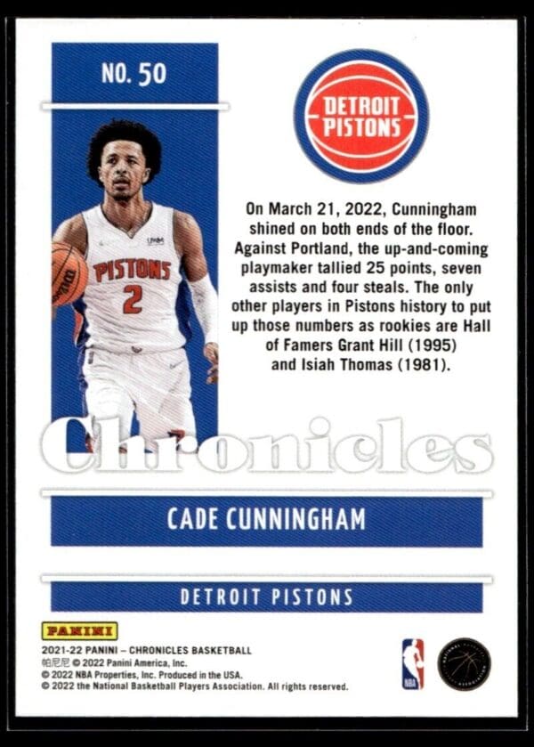 _10 2021 Panini Chronicles Detroit Pistons #50 Cade Cunningham RC Rookie