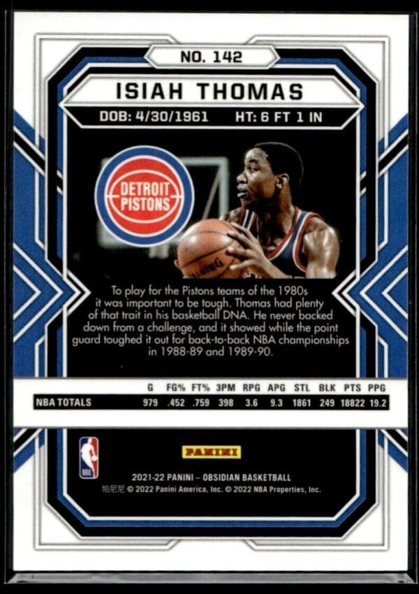 _10 2021 Panini Obsidian Detroit Pistons #142 Isiah Thomas Red