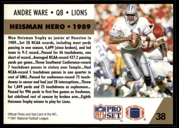 _10 1991 Pro Set Houston Cougars/Detroit Lions #38 Andre Ware