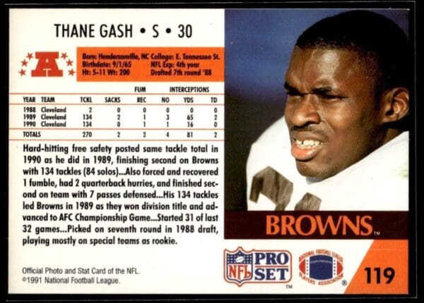 _10 1991 Pro Set Cleveland Browns #119 Thane Gash
