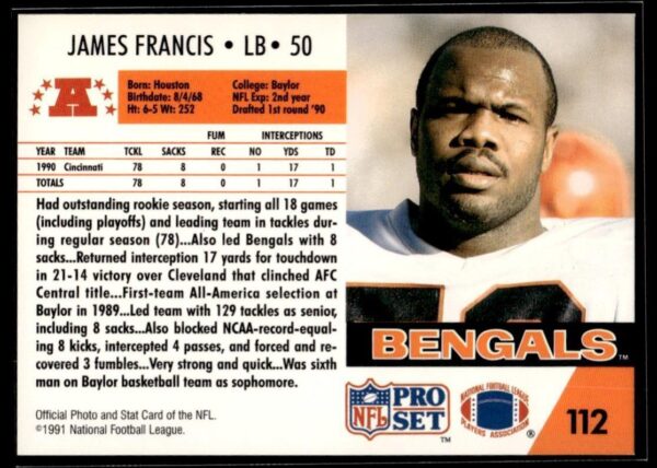 1991 Pro Set Cincinnati Bengals #112 James Francis