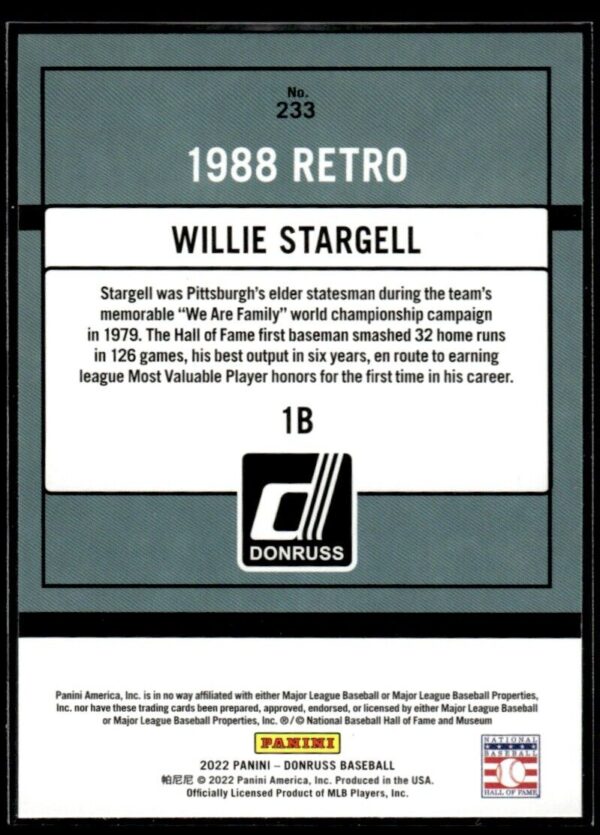 _10 2022 Donruss Retro Pittsburgh Pirates #233 Willie Stargell