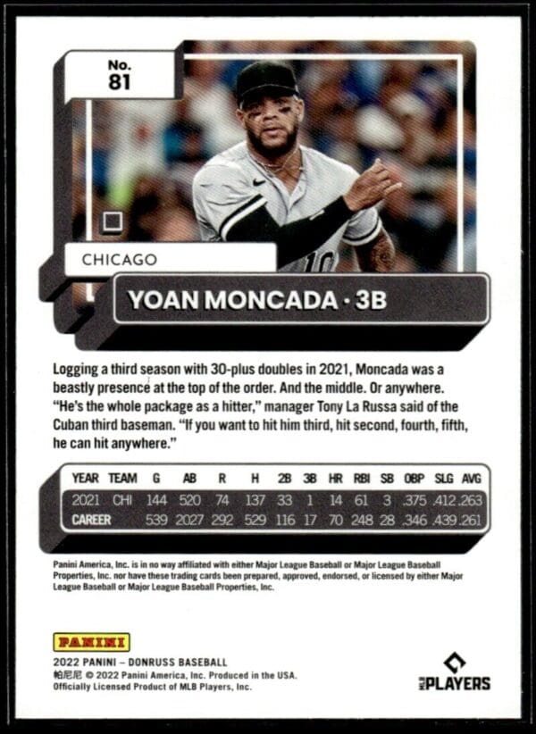 2022 Donruss Chicago White Sox #81 Yoan Moncada Orange Holo