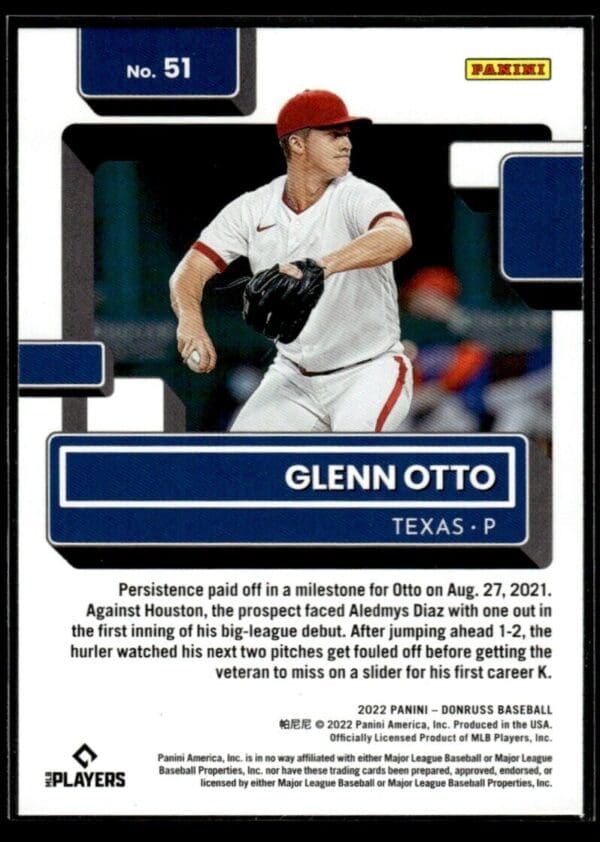 2022 Donruss Texas Rangers #51 Glenn Otto RC Rookie Orange Holo