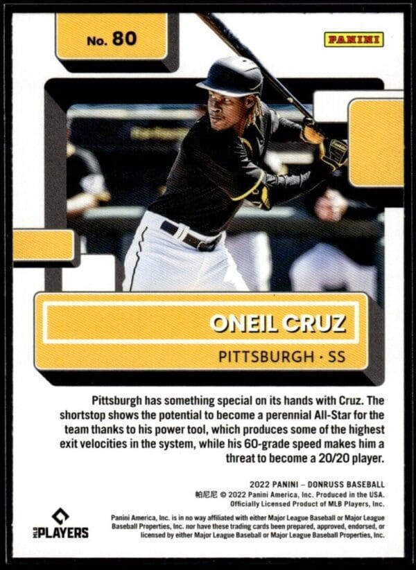 _10 2022 Donruss Pittsburgh Pirates #80 Oneil Cruz RC Rookie