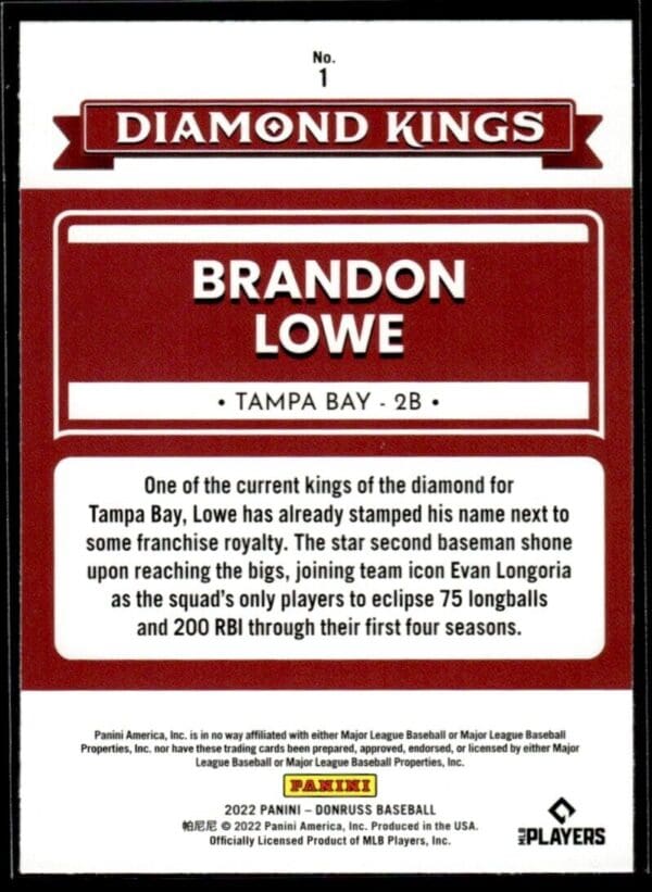 _10 2022 Donruss Diamon Kings Tampa Bay Rays #1 Brandon Lowe