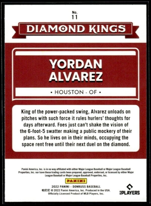2022 Donruss Diamon Kings Houston Astros #11 Yordan Alvarez