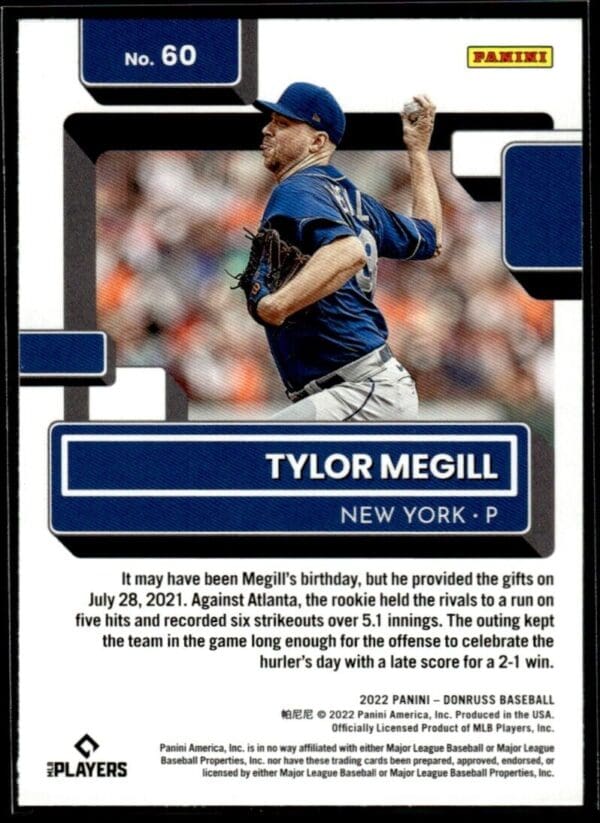 _10 2022 Donruss New York Mets #60 Tylor Megill RC Rookie