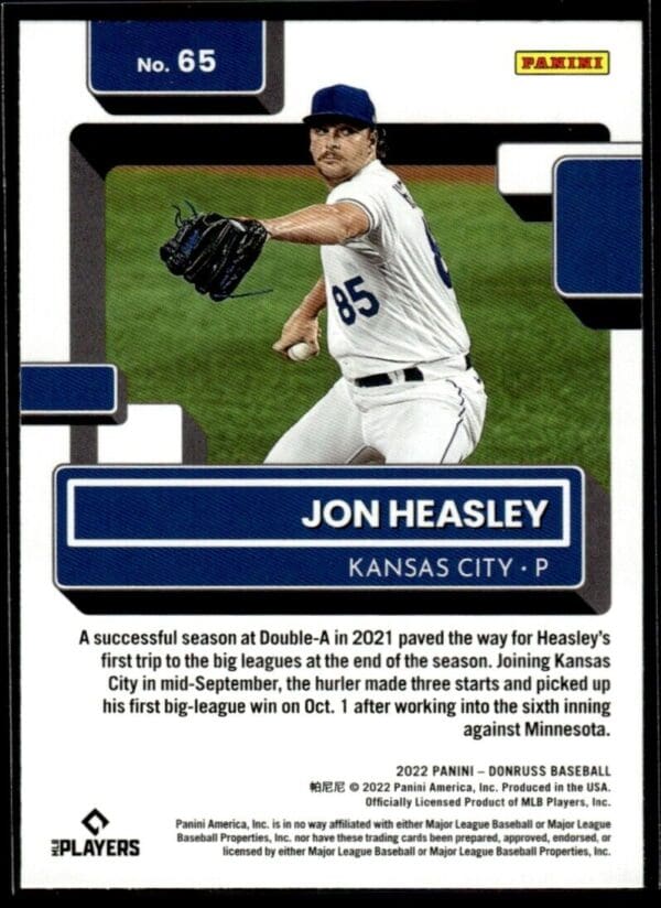 2022 Donruss Kansas City Royals #65 Jon Heasley RC Rookie