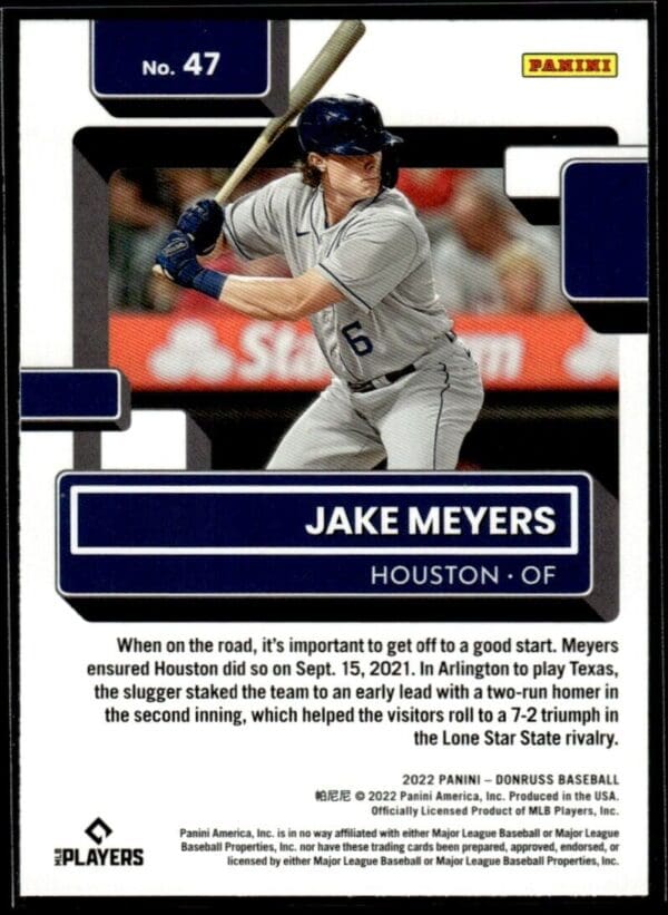 2022 Donruss Houston Astros #47 Jake Meyers RC Rookie