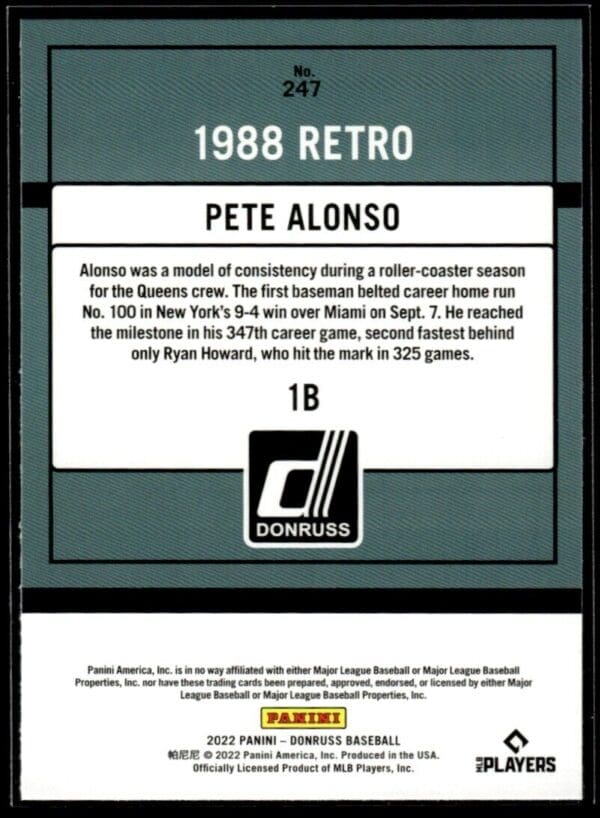 2022 Donruss Retro New York Mets #247 Pete Alonso