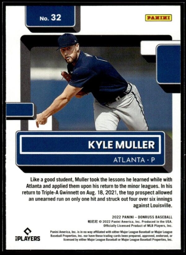 2022 Donruss Atlanta Braves #32 Kyle Muller RC Rookie