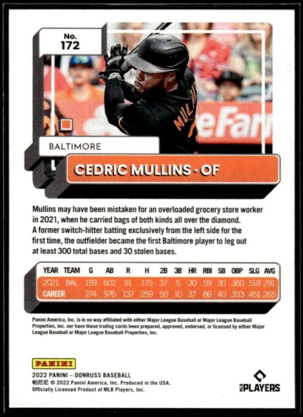 2022 Donruss Baltimore Orioles #172 Cedric Mullins