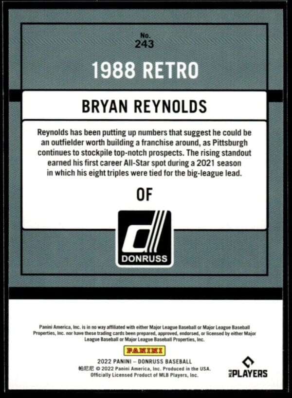 2022 Donruss Retro Pittsburgh Pirates #243 Bryan Reynolds