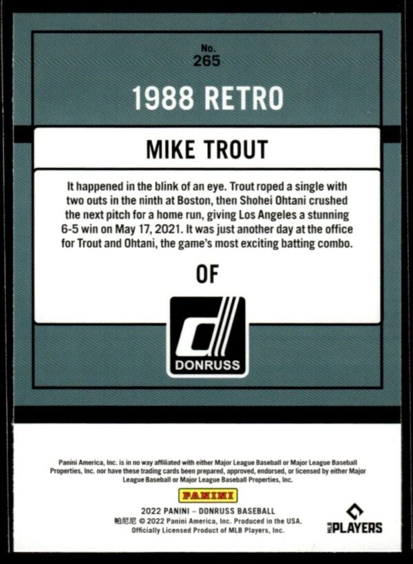 2022 Donruss Retro Los Angeles Angels #265 Mike Trout