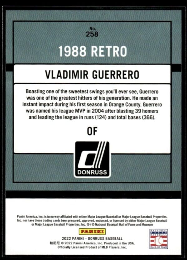 2022 Donruss Retro Los Angeles Angels #258 Vladimir Guerrero
