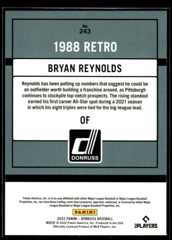 2022 Donruss Retro Pittsburgh Pirates #243 Bryan Reynolds