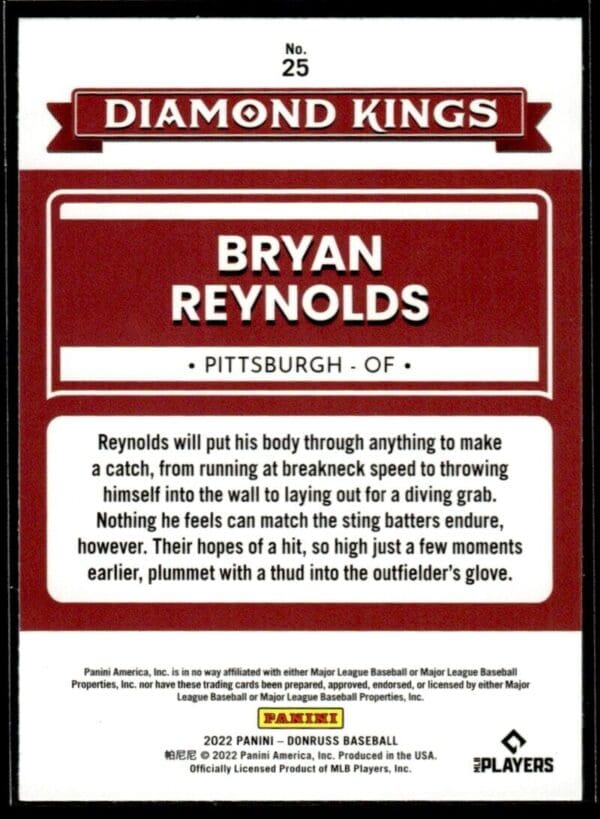 2022 Donruss Diamon Kings Pittsburgh Pirates #25 Bryan Reynolds