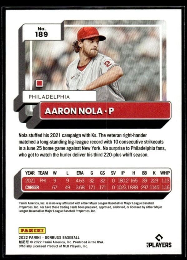 2022 Donruss Philadelphia Phillies #189 Aaron Nola