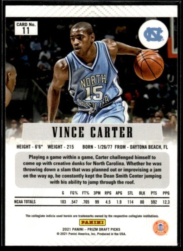 2021 Prizm Draft Picks Flashback North Carolina Tar Heels #11 Vince Carter