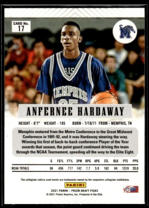 2021 Panini Prizm Draft Picks Flashback Memphis Tigers #17 Anfernee Hardaway
