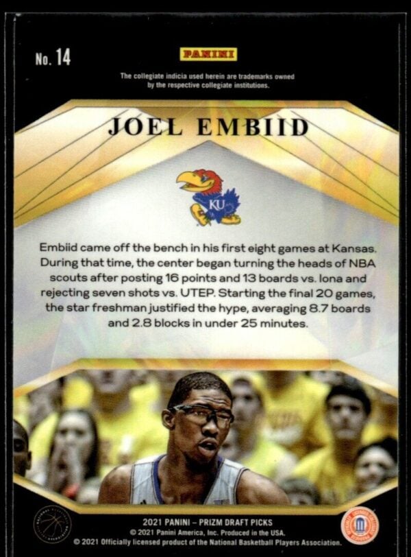 2021 Panini Prizm Draft Picks Brilliance Kansas Jayhawks #14 Joel Embiid