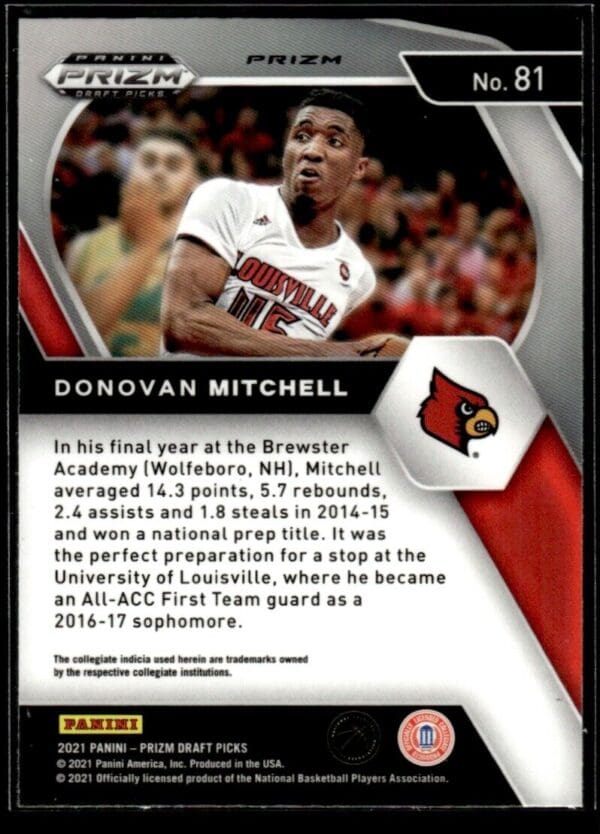 2021 Prizm Draft Picks Louisville Cardinals #81 Donovan Mitchell Silver