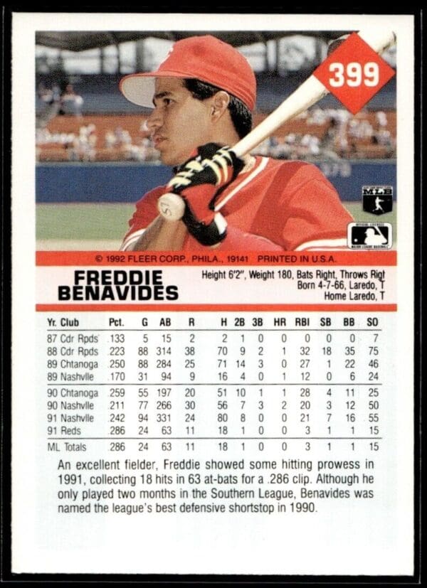 1992 Fleer Cincinnati Reds #399 Freddie Benavides