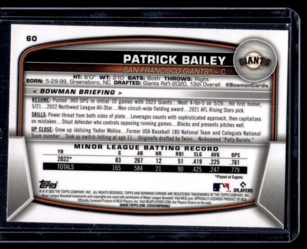 2023 Bowman Chrome San Francisco Giants #60 Patrick Bailey RC Rookie