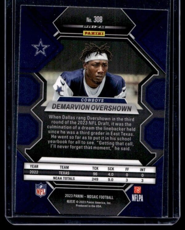 _10 2023 Panini Mosaic Dallas Cowboys #308 Demarvion Overshown RC Rookie
