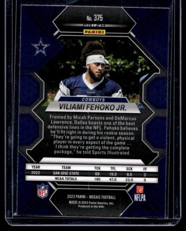 _10 2023 Panini Mosaic Dallas Cowboys #375 Viliamia Fehoko Jr. RC Rookie
