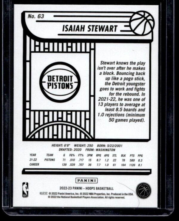 _10 2022 Hoops Detroit Pistons #63 Isaiah Stewart 105/199 Silver